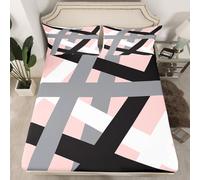 Homemissing Abstract Art Fitted Sheet Single Size for Kids Boys Girls Pink Gray Black Stripes Design Bed Sheets Set 16" Deep Pocket Soft Breathable Geometric Bedding with 1 Pillowcase Geometry Decor