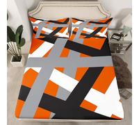 Homemissing Abstract Art Fitted Sheet with 1 Pillowcase Single Size Brown Black Stripes Design Bed Sheets Set 16" Deep Pocket Boys Girls Geometric Bedding Geometry Teens BedDecor Soft Lightweight