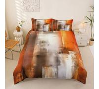 Homemissing Abstract Burnt Orange Duvet Cover Single Size Boys Girls Orange and Grey Modern Bedding Set Breathable Soft Retro Rustic Vintage Comforter Cover 2Pcs Ombre Oil Art Bedroom Decor