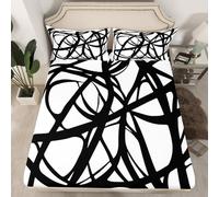 Homemissing Abstract Fitted Sheet with 1 Pillowcase Single Size Modern Abstract Art Bed Sheets Set 16" Deep Pocket Boys Girls Luxury Bedding Geometric Teens Bedroom Decor White Balck Soft Lightweight