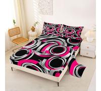 Homemissing Abstract Geometric Bed Sheets Set King Size for Kids Boys Girls Geometric Swirl Bedroom Decor Luxury Modern Art 4Pcs with 2 Pillowcases Hole Circle Fitted Sheet