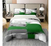 Homemissing Abstract Green Cotton Duvet Cover Set King Size Geometric Modern Bedding Set for Boys Girls Minimalist Art Comforter Cover Bedroom Decor 3Pcs With 2 Pillow Cases