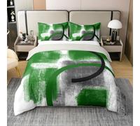 Homemissing Abstract Green Cotton Duvet Cover Set Super King Size Grey White Geometric Bedding Set for Boys Girls Modern Art Comforter Cover Bedroom Decor 3Pcs With 2 Pillow Cases