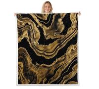 Homemissing Abstract Marble Texture Printed Sherpa Blanket Plush Fuzzy Black Gold Fleece Throw Blanket for Kids Boys Girls Teens Modern Art Room Decor Marble 40x50Inch Soft