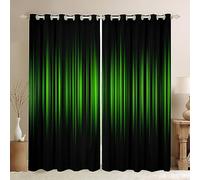 Homemissing Abstract Ombre Blackout Curtains Green and Black Striped Window Curtains Gradient Green Lines Darkening Dreapes for Kids Toddler Modern Abstract Geometric Window Treatments W66*L72