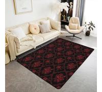 Homemissing Adults Gothic Area Rug 150 * 200cm Vintage Rose Decorative Carpet Set Red Black Damask Living Room Rugs Luxury Floral Flower Indoor Floor Mat Room Decorations Accent Rug