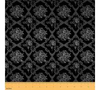 Homemissing Adults Gothic Fabric by The Yard 2 Yards (L184*W150cm) Vintage Rose Decorative Waterproof Outdoor Fabric Black White Damask Upholstery Fabric for Chairs Luxury Floral Flower Outdoor Fabric