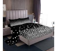Homemissing Adults Polka Dots Bed Sheets Set Kids Double Size Simple Modern Abstract Geometric Art Bedding Set for Boys Girls Teens Black Silver Fitted Sheet Room Decor