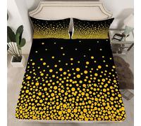 Homemissing Adults Polka Dots Fitted Sheet Deep Pocket 16 Inches Kids Double Size Simple Modern Abstract Geometric Art Bed Sheets Set for Boys Girls Teens Black Gold Bedding Set Room Decor