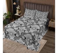 Homemissing Adults Sun and Moon Bedspread Single Size Vintage Boho Damask Floral Baroque Style Coverlet Set for Boys Girls Teens Halloween Theme Quilted Coverlet Room Decor