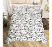 Homemissing Airplane Bedding Set Kids Flight Comforter Cover Set for Toddler Travel Black and White Duvet Cover Breathable Aircraft Bedspread Cover Room Decor Quilt Cover Double