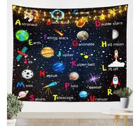 Homemissing Alphabet Outer Space Astronaut Tapestry ABC Planet Wall Hanging Kids Toddler Galaxy Wall Blanket ABC Alphabet Learning Wall Art Medium130x150cm