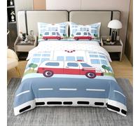Homemissing Ambulance Duvet Cover 100% Cotton King Size Cartoon Car Duvet Cover for Boys Girls Rescue Cars Bedding Set 3Pcs For Kids Boys Teens Room Decor Breathable Soft