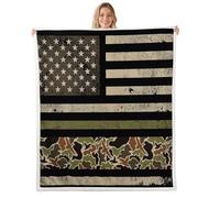 Homemissing American Flag Warm Cozy Queen 90x90Inch Camo Duck Hunter Fleece Throw Blanket for Kids Boys Girls Decor Camouflage Sherpa Blanket Plush Fuzzy Breathable Soft Lightweight Bedroom Decor
