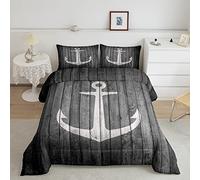 Homemissing Anchor Comforter Set Nautical Bedding Set for Kids Boys Girls Sea Adventure Down Comforter Black Wooden Plank Comforter Set King Size