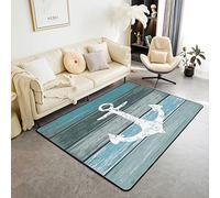 Homemissing Anchor Decor Area Rug 100x150cm Nautical Themed Rugs Mat For Living Room Bedroom Sea Adventure Wooden Plank Decor Carpet Non Slip Area Runner Rug