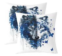 Homemissing Animal Wolf Throw Pillow Covers 60x60cm Wolf Head Pillow Covers for Home Sofa Bed Couch for Kids Boys Girls Wild Animal Wolf Cushion Covers Soft 2pcs Pillowcases