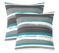 Homemissing Aqua Blue Grey Throw Pillow Covers Set of 2 Striped Modern Square Cushion Covers Abstract Pillow Case Geometric Cushion Case for Couch SofaBedroom Decor 45x45cm