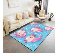Homemissing Area Rug 150 * 200cm Cute Axolotl Decor Carpet Boys Girls Pink Cartoon Salamander Living Room Rugs For Kids Women Men Sea Underwater World Indoor Floor Mat Reptile Animal Room Decor