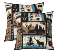 Homemissing Aztec Deer Throw Pillow Covers Boho Western Square Cushion Covers Set of 2 for Kids Deer Hunting Pillow Covers Boys Girls Farmhouse Wildlife Cushion Covers for for Couch Sofa 60x60cm
