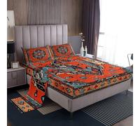 Homemissing Aztec Western Southwest Native Bed Sheets Set Single Size For Kids Boys Girls Abstract Tribal Ethnic Bedroom Decor Bohemian Style 3Pcs with 1 Pillowcase Vintage Terracotta Bedding
