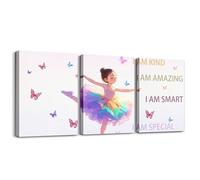 Homemissing Ballerina 3 Piece Canvas Wall Art 40X30cm For Living Room Bedroom Decor Girl Butterfly Floral Wall Decorations Ballet Dancer Light Purple Artwork Posters