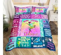 Homemissing Ballet Bedding Set Double Size Kids Dance Comforter Cover for Boys Girls Teens Love Gymnastics Duvet Cover Purple Rose Breathable Soft Lightweight Microfiber
