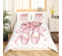 Homemissing Ballet Dancer Duvet Cover Set Double Size For Kids Girls Princess Women Ballerina Bedding Set Bowknot Flower Comforter Cover with 2 Pillowcases Gymnastics Lovers Beds Set