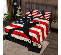 Homemissing Baseball Bedspread Quilts American Flag Coverlet Set Single Size for Kids Boys Girls Sports Game Quilted Coverlet for All Season With 1 Pillowcase Gift for Baseball Lover Microfiber