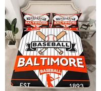 Homemissing Baseball Fitted Sheet with 2 Pillowcases King Size Baltimore Bed Sheets Set 16" Deep Pocket Boys Girls Baseball City Bedding Sports Game Teens Bedroom Decor Breathable Soft Lightweight