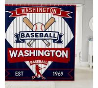 Homemissing Baseball Shower Curtain for Bathroom Decor Washington Bath Curtain for Stalls Bathtubs Baseball City Bathroom Accessories Sports Game Waterproof Polyester Fabric with 12 Hooks 180x180cm