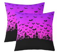 Homemissing Bat Cobweb Cushion Case Happy Halloween Throw Pillow Covers 55x55cm Set of 2 Soft for Kids Boys Girls Decor Spooky Castle Horror Theme Ghost Festival Purple Decor Pillowcases Room Decor
