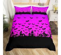 Homemissing Bat Cobweb Duvet Cover Cot Size Happy Halloween Bedding Set for Kids Boys Girls Decor Spooky Castle Horror Theme Ghost Festival Purple Duvet Cover Soft Bedroom Decor 2Pcs