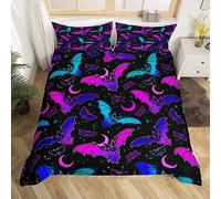 Homemissing Bat Duvet Cover Set Halloween Trippy Bedding Set for Kids Boys Girls Butterfly Comforter Cover Set Microfiber Colorful Bedspread Cover Bedroom Bedclothes Super King