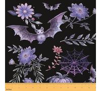 Homemissing Bat Floral Fabric by The Yard 2 Yards (L184*W150cm) Horror Theme Upholstery Fabric for Chairs Decor Happy Halloween for Home DIY, Waterproof Outdoor Decor Soft Microfiber Witchcraft