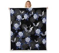 Homemissing Bat Flower Fleece Throw Blanket Baby 30x40Inch Kids Happy Halloween Sherpa Blanket Plush Fuzzy for Boys Girls Teens Cobweb Warm Cozy Breathable Soft Lightweight Horror Theme Room Decor
