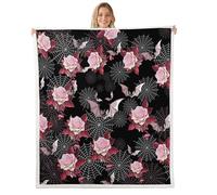 Homemissing Bat Flower Pink Fleece Throw Blanket Double 60x79Inch Kids Happy Halloween Sherpa Blanket Plush Fuzzy for Boys Girls Teens Cobweb Warm Cozy Breathable Soft Lightweight Horror Theme