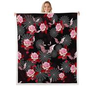 Homemissing Bat Flower Red Fleece Throw Blanket Baby 30x40Inch Kids Happy Halloween Sherpa Blanket Plush Fuzzy for Boys Girls Teens Cobweb Warm Cozy Breathable Soft Lightweight Horror Theme