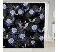 Homemissing Bat Flower Shower Curtain for Bathroom Decor 180x240cm Kids Happy Halloween Bath Curtain for Boys Girls Teens Cobweb Waterproof Polyester Fabric Soft Horror Theme