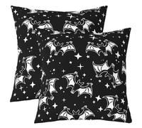 Homemissing Bat Throw Pillow Covers Set of 2 Black White Cushion Case Gothic Bat Decor Pillowcase Spooky Halloween Indoor Outdoor Super Soft 40x40cm