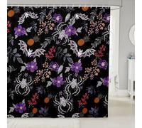 Homemissing Bats Shower Curtain for Bathroom Decor 180x210cm Kids Happy Halloween Bath Curtain for Boys Girls Teens Bat Flower Waterproof Polyester Fabric Soft Witchcraft