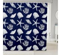 Homemissing Beach Starfish Shower Curtain for Bathroom Decor Ocean Coastal Conch Seashell Bath Curtain Marine Sea Creatures Navy Blue Bathroom Accessories Waterproof Polyester Fabric 150x180cm