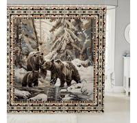 Homemissing Bear Bath Curtain 180x240cm Kids Boho Shower Curtain for Bathroom Decor Wild Animal for Boys Girls Teens Rustic Cabin Bathroom Accessories Light Brown Waterproof Polyester