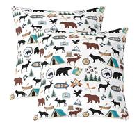 Homemissing Bear Deer Throw Pillow Covers 50x50cm Set of 2 Soft Kids Wolf Decor Pillowcases for Boys Girls Teens Camper Wild Animal Hunting Rustic Cabin Country Farmhouse Cushion Case Room Decor