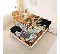 Homemissing Bear Fitted Sheet 135x200cm Rustic Cabin Country Bed Sheets Set 30cm Deep Pocket Soft Breathable Microfiber Farmhouse Nature WildLife Bedding Buffalo Check Room Decor