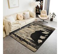 Homemissing Bear Hunting Living Room Rugs Area Rug 100 * 150cm Kids Western Farmhouse Woodland Birds Wild Animal Decor Carpet for Boys Girls Teens Retro Vintage Wood Plank Indoor Floor Mat Room Decor