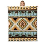 Homemissing Bear Sherpa Throw Blanket for Couch Striped Boho Super Soft Cozy Fleece Southwest Native American Design Blanket for Winter, Plush Throw Wild Animal Baby 30x40Inch All Season