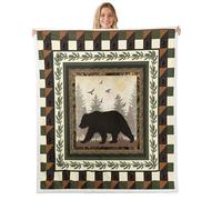 Homemissing Bear Sherpa Throw Blanket for Couch Wild Animal Super Soft Cozy Fleece Rustic Cabin Country Blanket for Winter, Plush Throw Nature Wildlife Bear Double 60x79Inch All Season