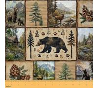 Homemissing Bear Upholstery Fabric for Chairs 1 Yard (L92*W150cm) Kids Rustic Bear for Home DIY Projects, Waterproof Indoor Outdoor Decor Deer Fabric by The Yard Farmhouse Animals Yellow Green Brown