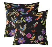 Homemissing Birds Reversible Throw Pillow Covers 55x55cm Flowers Pillow Covers Home Decor Boho Square Cushion Covers Set of 2 Black Throw Pillowcases for Sofa Couch Chair